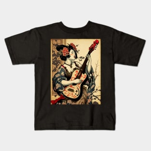 Traditional Japanese Geisha Playing Guitar Kids T-Shirt